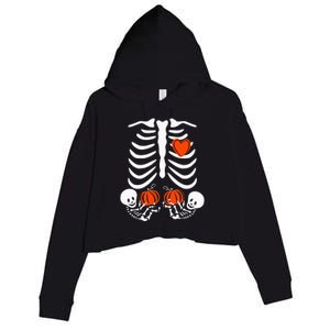 Pregnant Skeleton Twin Pregnancy Halloween Baby Announcement Crop Fleece Hoodie