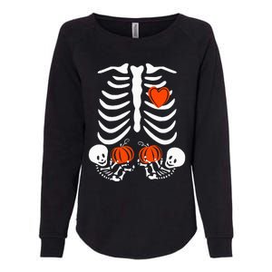 Pregnant Skeleton Twin Pregnancy Halloween Baby Announcement Womens California Wash Sweatshirt