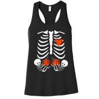 Pregnant Skeleton Twin Pregnancy Halloween Baby Announcement Women's Racerback Tank