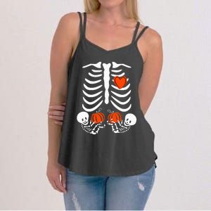 Pregnant Skeleton Twin Pregnancy Halloween Baby Announcement Women's Strappy Tank