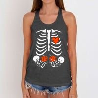 Pregnant Skeleton Twin Pregnancy Halloween Baby Announcement Women's Knotted Racerback Tank