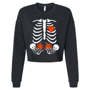 Pregnant Skeleton Twin Pregnancy Halloween Baby Announcement Cropped Pullover Crew