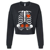 Pregnant Skeleton Twin Pregnancy Halloween Baby Announcement Cropped Pullover Crew