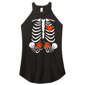 Pregnant Skeleton Twin Pregnancy Halloween Baby Announcement Women's Perfect Tri Rocker Tank