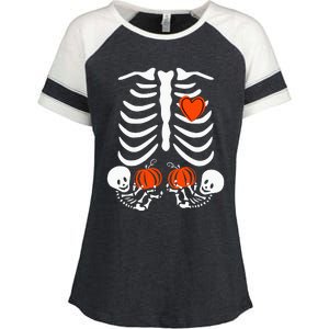 Pregnant Skeleton Twin Pregnancy Halloween Baby Announcement Enza Ladies Jersey Colorblock Tee