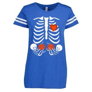 Pregnant Skeleton Twin Pregnancy Halloween Baby Announcement Enza Ladies Jersey Football T-Shirt