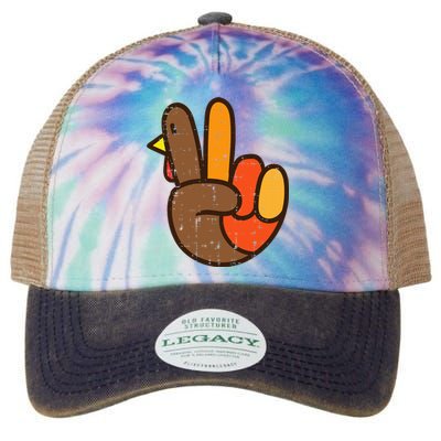 Peace Sign Turkey Hand Cool Thanksgiving Hippie Legacy Tie Dye Trucker Hat