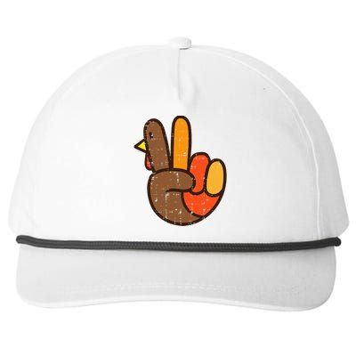 Peace Sign Turkey Hand Cool Thanksgiving Hippie Snapback Five-Panel Rope Hat