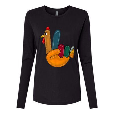 Peace Sign Turkey Hand Cool Thanksgiving Hippie Womens Cotton Relaxed Long Sleeve T-Shirt