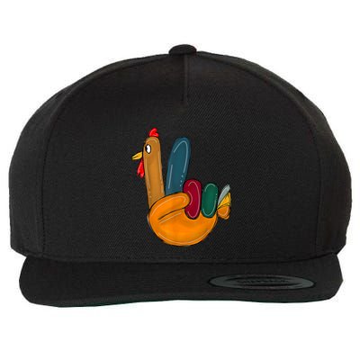 Peace Sign Turkey Hand Cool Thanksgiving Hippie Wool Snapback Cap