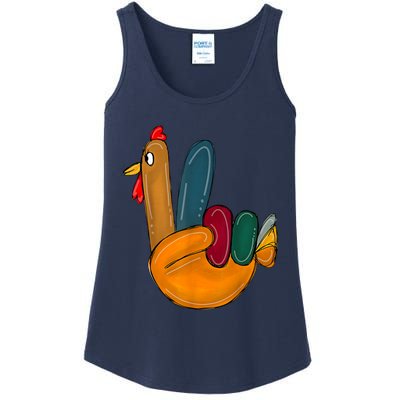 Peace Sign Turkey Hand Cool Thanksgiving Hippie Ladies Essential Tank