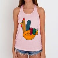 Peace Sign Turkey Hand Cool Thanksgiving Hippie Women's Knotted Racerback Tank