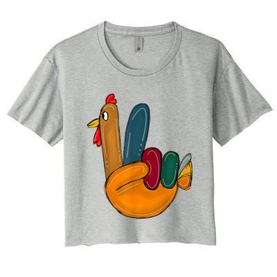 Peace Sign Turkey Hand Cool Thanksgiving Hippie Women's Crop Top Tee