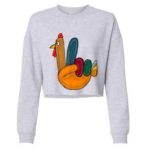 Peace Sign Turkey Hand Cool Thanksgiving Hippie Cropped Pullover Crew