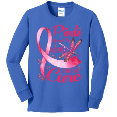 Pink Spread The Hope Find The Cure Breast Cancer Dragonfly Cute Gift Kids Long Sleeve Shirt