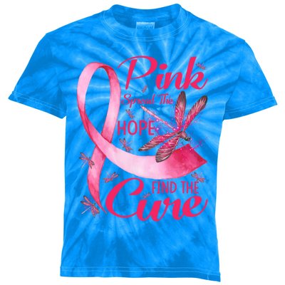 Pink Spread The Hope Find The Cure Breast Cancer Dragonfly Cute Gift Kids Tie-Dye T-Shirt