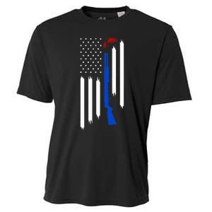 Patriotic Skeet Trap Clay Pigeon Shotgun Shooting USA Flag Cooling Performance Crew T-Shirt