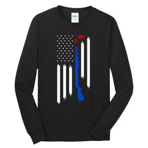 Patriotic Skeet Trap Clay Pigeon Shotgun Shooting USA Flag Tall Long Sleeve T-Shirt