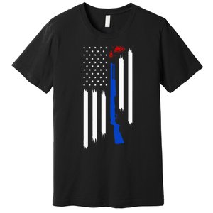 Patriotic Skeet Trap Clay Pigeon Shotgun Shooting USA Flag Premium T-Shirt