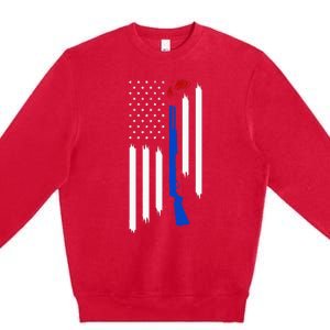 Patriotic Skeet Trap Clay Pigeon Shotgun Shooting USA Flag Premium Crewneck Sweatshirt