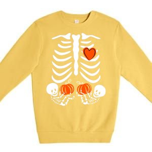 Pregnant Skeleton Twin Pregnancy Halloween Announcet Great Gift Premium Crewneck Sweatshirt