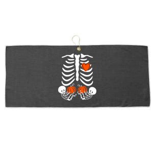 Pregnant Skeleton Twin Pregnancy Halloween Announcet Great Gift Large Microfiber Waffle Golf Towel