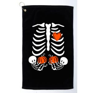 Pregnant Skeleton Twin Pregnancy Halloween Announcet Great Gift Platinum Collection Golf Towel