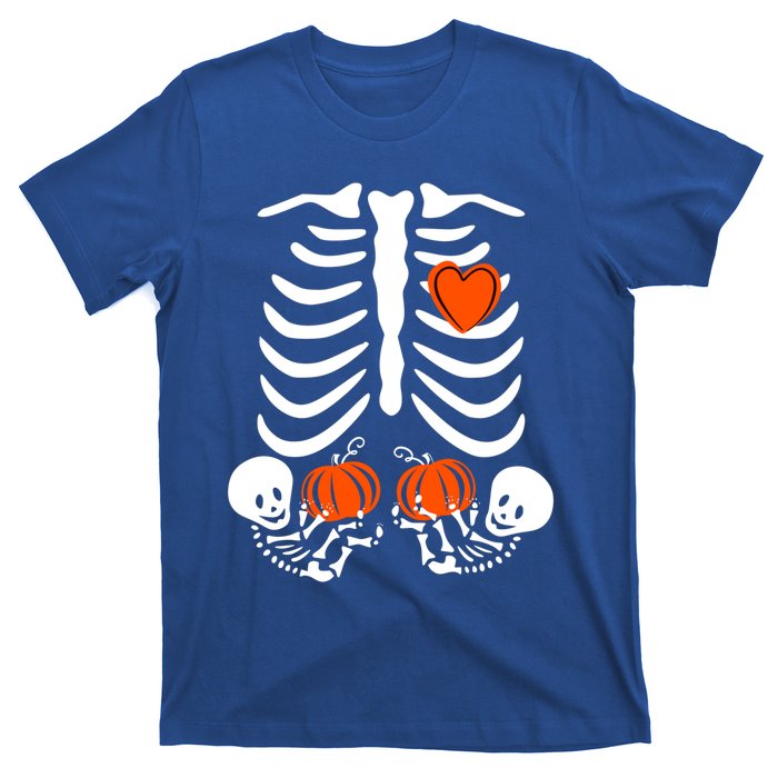 Pregnant Skeleton Twin Pregnancy Halloween Announcet Great Gift T-Shirt