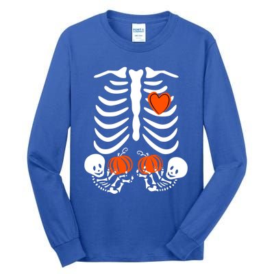 Pregnant Skeleton Twin Pregnancy Halloween Announcet Great Gift Tall Long Sleeve T-Shirt