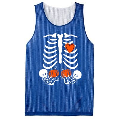 Pregnant Skeleton Twin Pregnancy Halloween Announcet Great Gift Mesh Reversible Basketball Jersey Tank