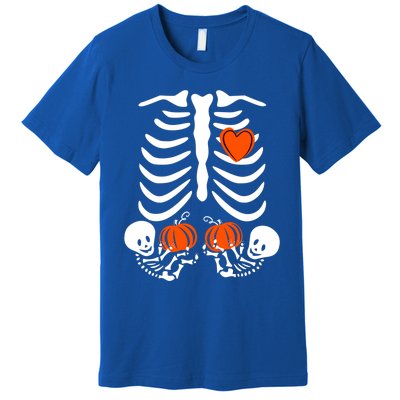 Pregnant Skeleton Twin Pregnancy Halloween Announcet Great Gift Premium T-Shirt