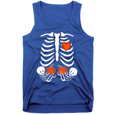 Pregnant Skeleton Twin Pregnancy Halloween Announcet Great Gift Tank Top