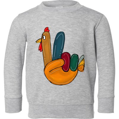 Peace Sign Turkey Hand Cool Thanksgiving Hippie Toddler Sweatshirt