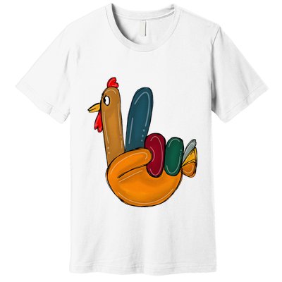 Peace Sign Turkey Hand Cool Thanksgiving Hippie Premium T-Shirt