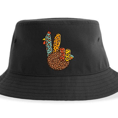 Peace Sign Turkey Hand Cool Thanksgiving Hippie Sustainable Bucket Hat