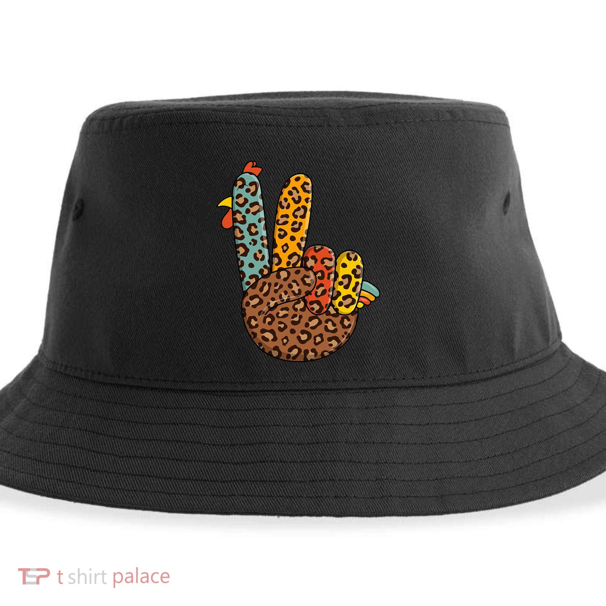Peace Sign Turkey Hand Cool Thanksgiving Hippie Sustainable Bucket Hat