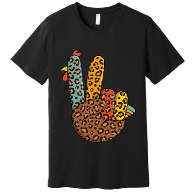 Peace Sign Turkey Hand Cool Thanksgiving Hippie Premium T-Shirt