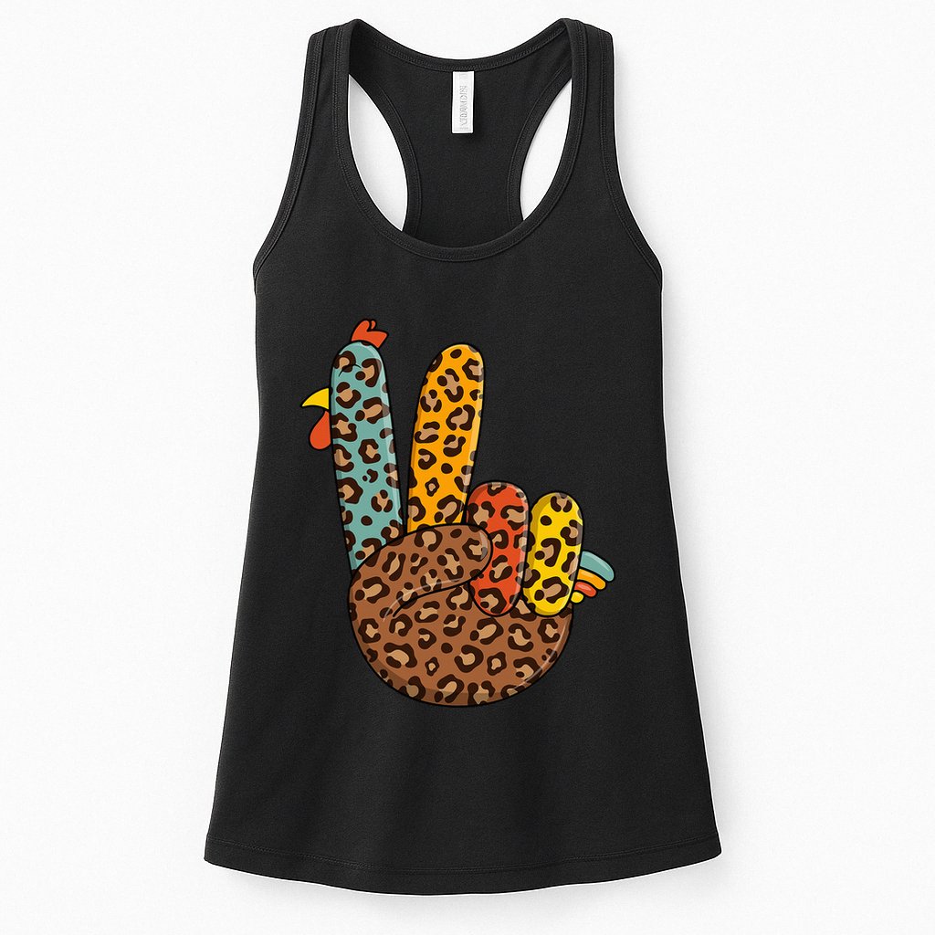 Peace Sign Turkey Hand Cool Thanksgiving Hippie Womens Tank Top