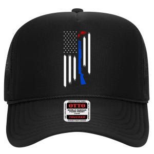 Patriotic Skeet Trap Clay Pigeon Shotgun Shooting USA Flag High Crown Mesh Back Trucker Hat