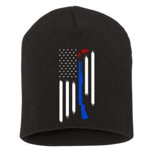 Patriotic Skeet Trap Clay Pigeon Shotgun Shooting USA Flag Short Acrylic Beanie