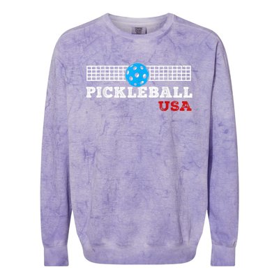 Pickleball Support The Team Pickleball Player USA Flag Colorblast Crewneck Sweatshirt