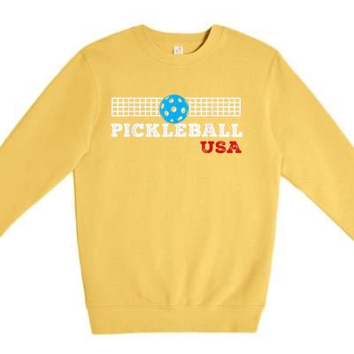 Pickleball Support The Team Pickleball Player USA Flag Premium Crewneck Sweatshirt