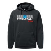 Pickleball Support The Team Pickleball Player USA Flag Performance Fleece Hoodie