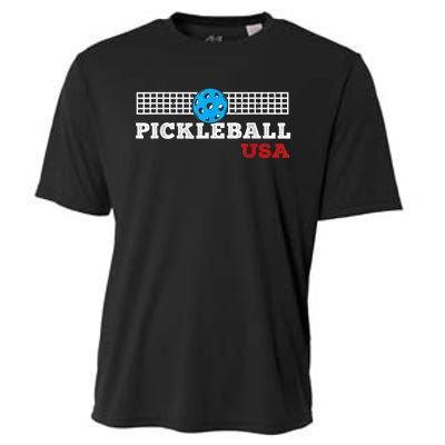 Pickleball Support The Team Pickleball Player USA Flag Cooling Performance Crew T-Shirt