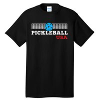 Pickleball Support The Team Pickleball Player USA Flag Tall T-Shirt