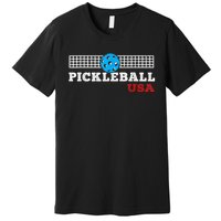 Pickleball Support The Team Pickleball Player USA Flag Premium T-Shirt