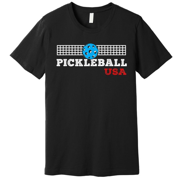 Pickleball Support The Team Pickleball Player USA Flag Premium T-Shirt