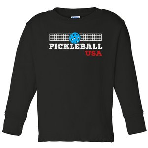 Pickleball Support The Team Pickleball Player USA Flag Toddler Long Sleeve Shirt