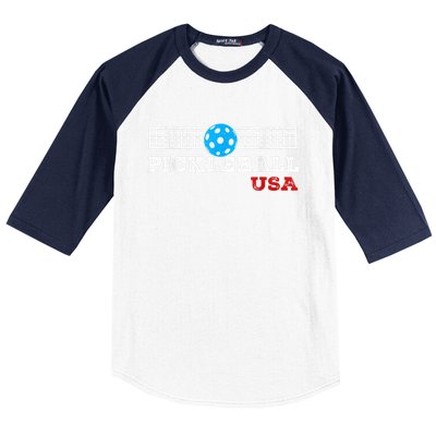 Pickleball Support The Team Pickleball Player USA Flag Baseball Sleeve Shirt