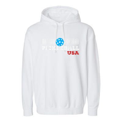 Pickleball Support The Team Pickleball Player USA Flag Garment-Dyed Fleece Hoodie